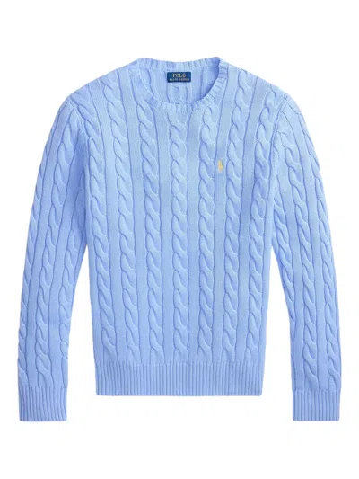 Polo Ralph Lauren Mens Austin Blue Crewneck Cable-knit Cotton Jumper