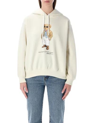 Polo Ralph Lauren Womens Parchment Cream Branded-print Cotton-blend Hoody In Yellow