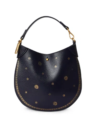 Polo Ralph Lauren Celestial-print Leather Tote Bag In Black