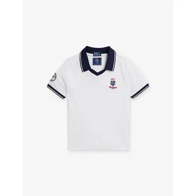 Polo Ralph Lauren Kids' Ceramic White  X Wimbledon Boys' Contrast-trim Brand-embroidered Cotton Polo Shirt