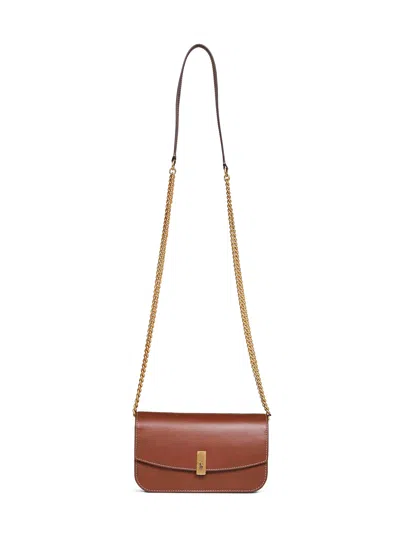 Polo Ralph Lauren Chain Crossbody Leather Wallet In Brown