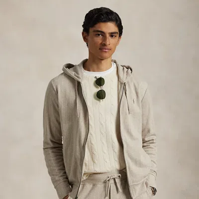 Polo Ralph Lauren Chalk-stripe Luxury Jersey Hoodie In Tuscan Beige/chalk