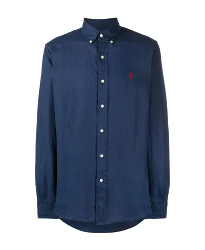 Polo Ralph Lauren Collared Tailored Shirt With Curved Hem In Blue