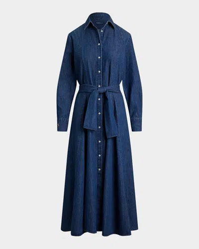 Polo Ralph Lauren Chambray Tie-waist Midi Shirtdress In Blue