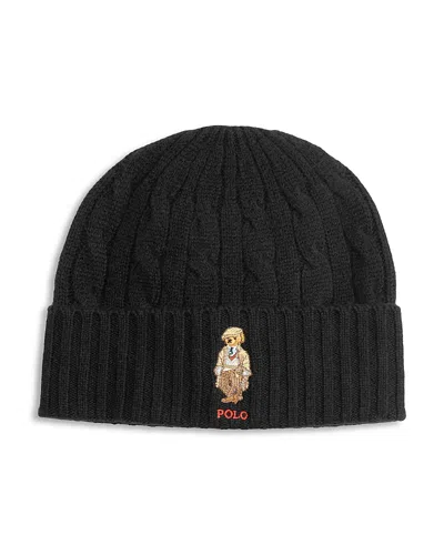 Polo Ralph Lauren Charles Bear Cable Beanie In Black