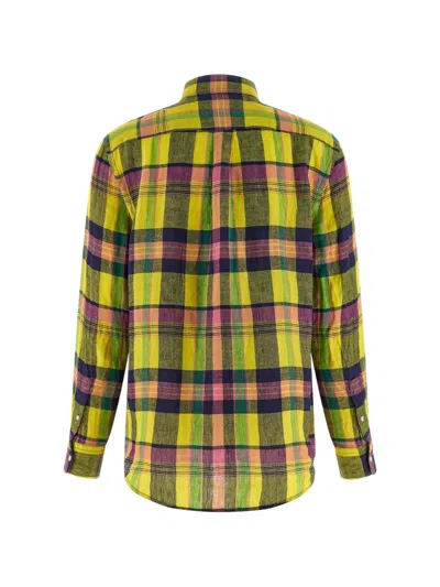 Polo Ralph Lauren Check Embroidered Linen Shirt In Yellow