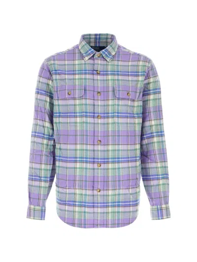 Polo Ralph Lauren Flannel Shirt Embroidered Long Sleeves Collar In Multi