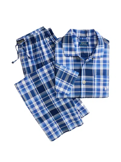 Polo Ralph Lauren Check Logo-detail Cotton Pyjama In Blue