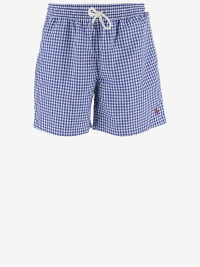 Polo Ralph Lauren Check Pattern Swimsuit In Red