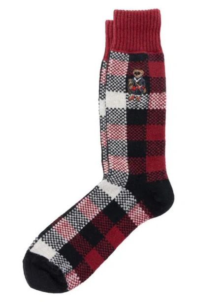 Polo Ralph Lauren Check Polo Bear Boot Socks In Red