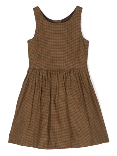 Polo Ralph Lauren Kids' Check-print Sleeveless Dress In Brown
