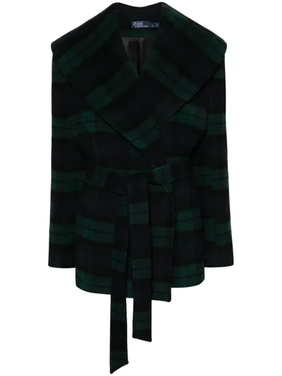 Polo Ralph Lauren Checked Belted Coat In Green