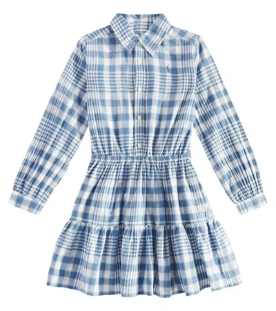 Polo Ralph Lauren Kids' Checked Cotton Shirt Dress In Blue Cream