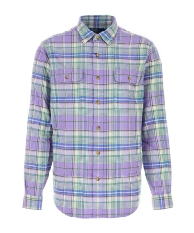Polo Ralph Lauren Flannel Shirt Embroidered Long Sleeves Collar In Multi