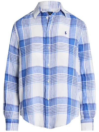 Polo Ralph Lauren Kariertes Leinenhemd In Blau