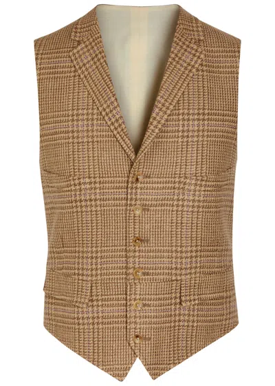 Polo Ralph Lauren Checked Linen-blend Waistcoat In Brown