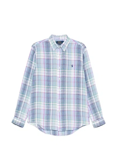 Polo Ralph Lauren Button-down Collar Logo-embroidered Checked Linen Shirt In Blue