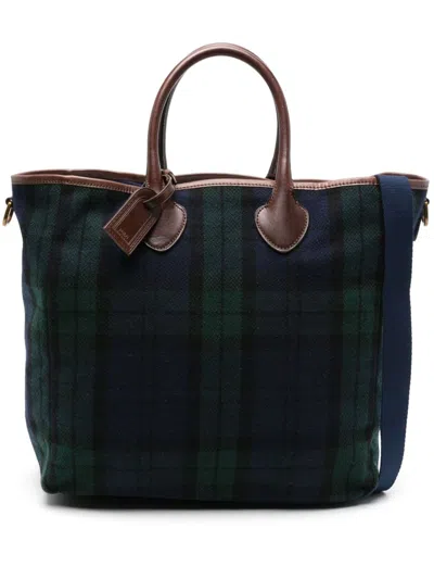 Polo Ralph Lauren Checked Tote Bag In Blue