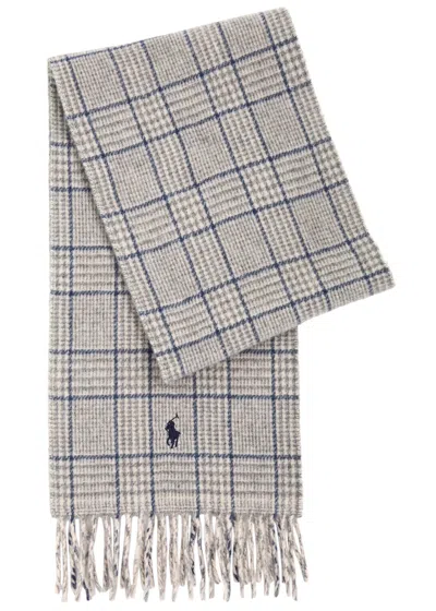 Polo Ralph Lauren Checked Wool-blend Scarf In Grey