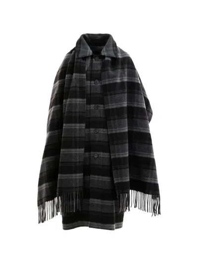 Polo Ralph Lauren Check-pattern Scarf-detail Coat In Black