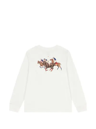 Polo Ralph Lauren Kids' Chest-pocket Printed T-shirt In White