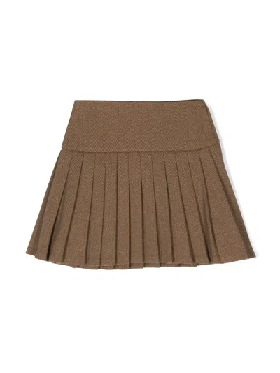 Polo Ralph Lauren Kids' Chevron-knit Pleated Skirt In Brown