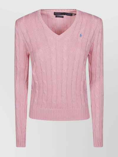 POLO RALPH LAUREN CHIC V-NECK CABLE KNIT SWEATER