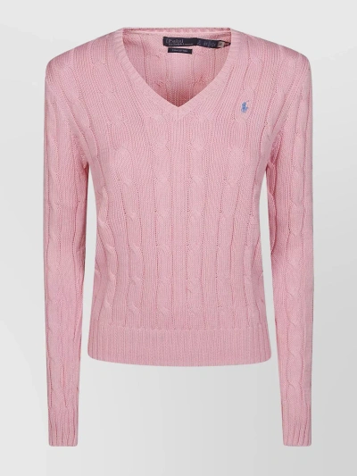 Polo Ralph Lauren Kimberly V-neck Jumper In Pink & Purple