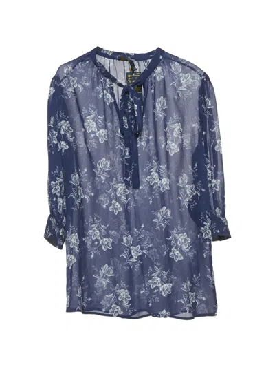 Pre-owned Polo Ralph Lauren Chiffon Floral Print Top In Blue