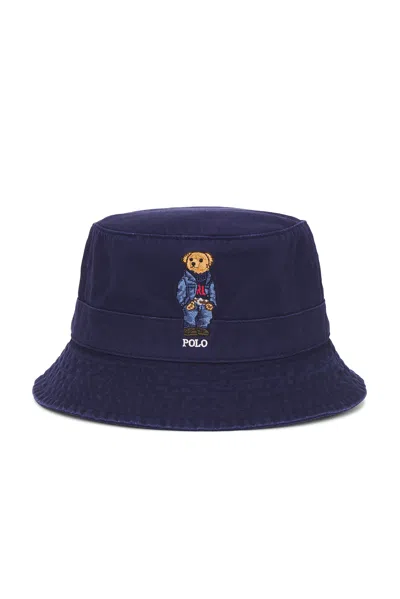 Polo Ralph Lauren Chino Novelty Bear Loft Bucket Hat In Newport Navy