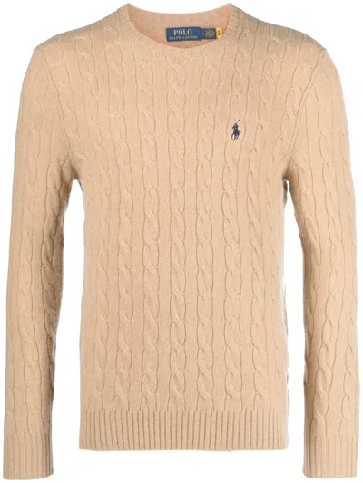 Polo Ralph Lauren Classic Cable Knit Long Sleeve Pullover With Embroidered Logo In Yellow