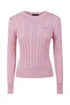 Polo Ralph Lauren Cable Knit Crew Neck Sweater Knitwear Rose In Pink