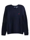 Polo Ralph Lauren Classic Cable Knit Sweater With Round Neckline And Ribbed Trim In Blue