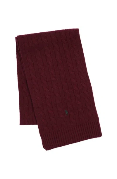 Polo Ralph Lauren Wool-blend Cable-knit Scarf In Burgundy