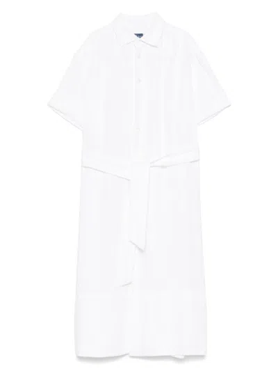 Polo Ralph Lauren Classic Collar Chemisier Dress With Waist-cinching Belt In White