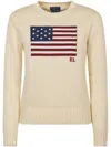 Polo Ralph Lauren Classic Crew Neck Pullover Sweater With American Flag Design In Neutral