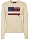 Polo Ralph Lauren Classic Crew Neck Pullover Sweater With American Flag Design In Neutral