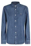 Polo Ralph Lauren Blue Shirt With Classic Collar And Pony Embroidery On The Front In Denim Woman In Blue