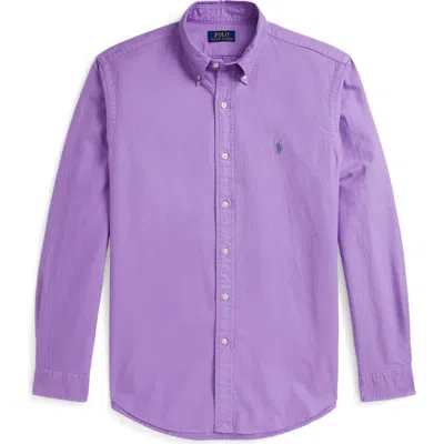 Polo Ralph Lauren Classic Fig Garment Dyed Cotton Button-down Oxford Shirt In Purple