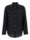 Polo Ralph Lauren 'classic Fit' Black Shirt With Pointed Collar And Pony Logo Embroidered On The Front In Linen Woman In Black