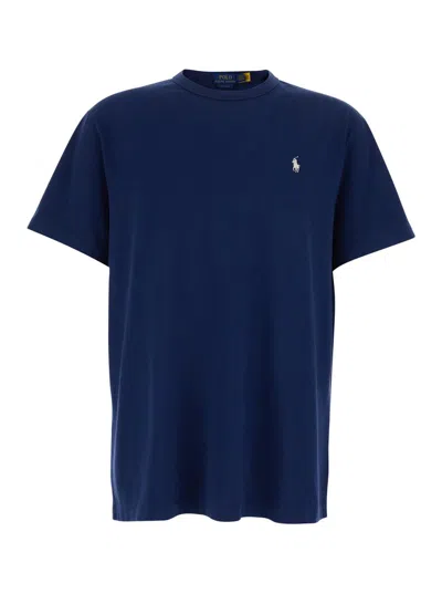 Polo Ralph Lauren Classic Fit Blue Crewneck T-shirt With Pony Embroidery In Cotton Man