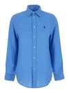 Polo Ralph Lauren 'classic Fit' Blue Shirt With Pointed Collar And Pony Logo Embroidered On The Front In Linen Woman In Blue