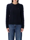 Polo Ralph Lauren Cropped Cable Knit Sweater With Logo In Hunter Navy