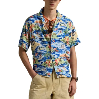 Polo Ralph Lauren Short Sleeve Revere Collar Surf Scenic Print Rayon Shirt Classic Fit In Multi