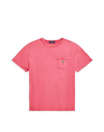 Polo Ralph Lauren Classic Fit Cotton-linen Pocket T-shirt Man T-shirt Salmon Pink Size L Cotton, Lin In Red