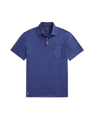 Polo Ralph Lauren Classic Fit Cotton-linen Polo Shirt Man Polo Shirt Blue Size L Cotton, Linen