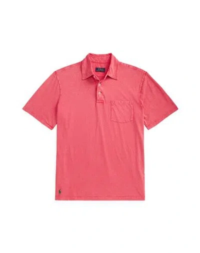 Polo Ralph Lauren Classic Fit Cotton-linen Polo Shirt Man Polo Shirt Salmon Pink Size L Cotton, Line