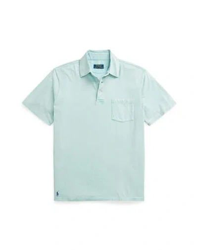 Polo Ralph Lauren Classic Fit Cotton-linen Polo Shirt Man Polo Shirt Sky Blue Size L Cotton, Linen