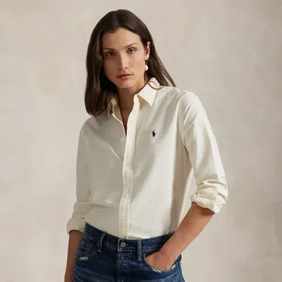 Polo Ralph Lauren Solid Color Button-down Collar Shirt With Embroidered Logo In White