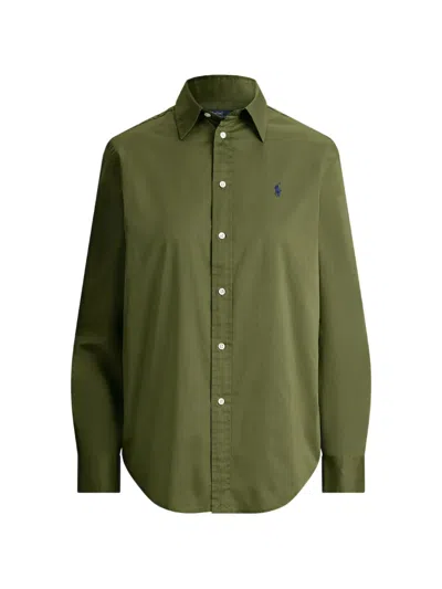 Polo Ralph Lauren Cotton Shirt Logo Embroidery Long Sleeves Curved Hem In Green